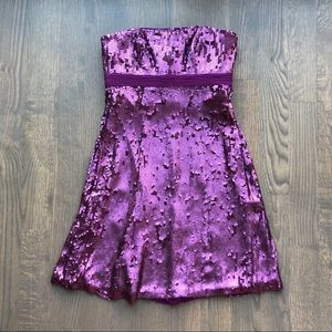 Badgley Mischka Strapless Prple Sequin Party Dress